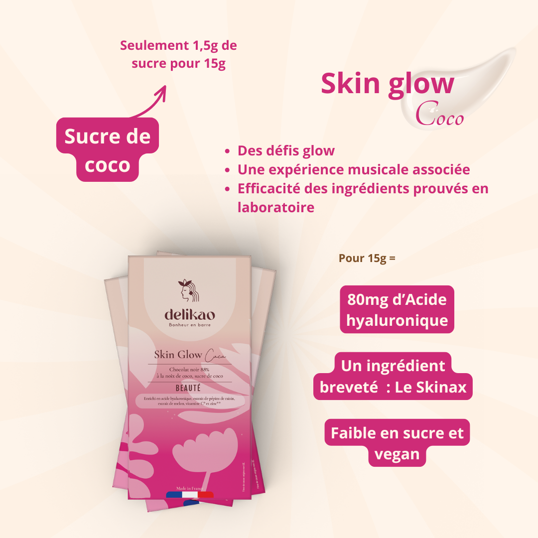 chocolat acide hyaluronique zinc beauté / Skin Glow Noix de Coco